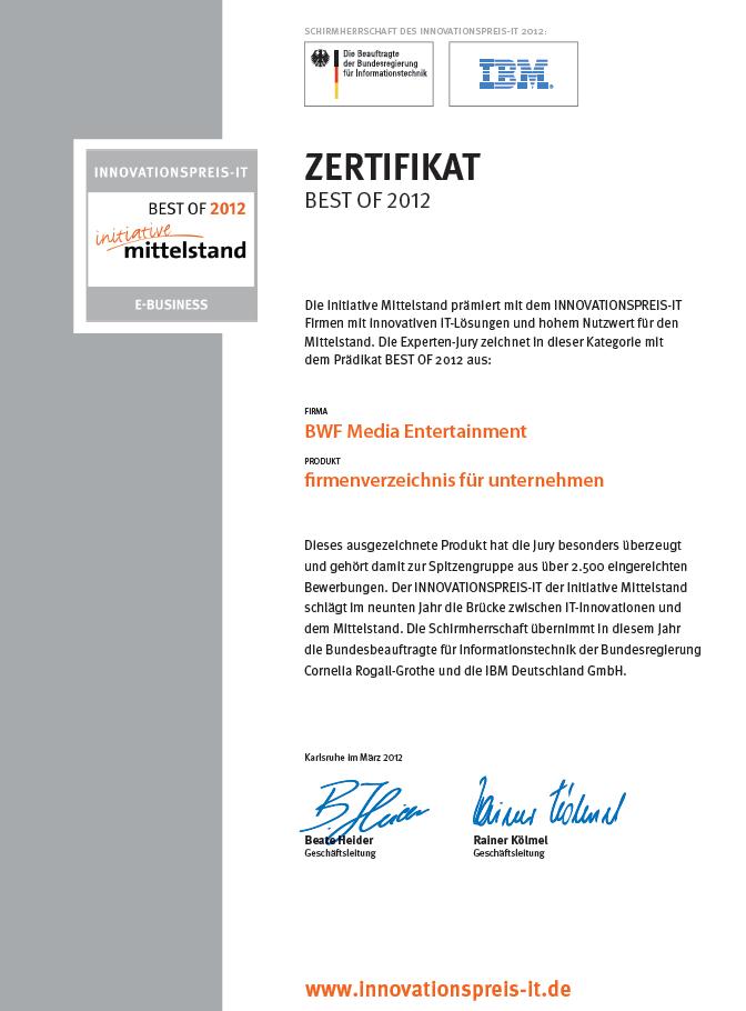 ZertifikatInnovativBWF Auszeichnungen
